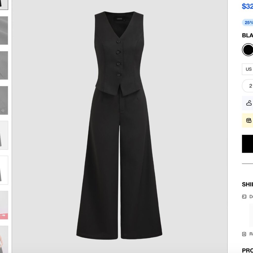 Cider Solid V-neck Button Vest Wide Leg Jumpsuit XL